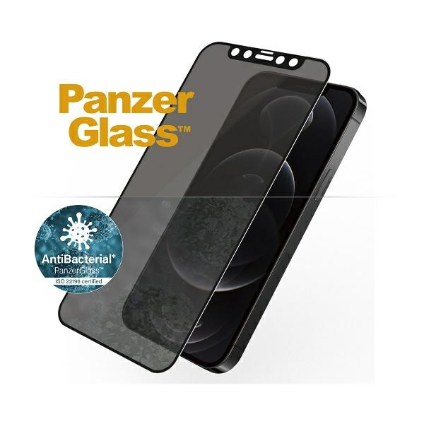 Szkło hartowane PanzerGlass E2E Super+ Microfracture antybakteryjne prywatyzujące na iPhone 12 / 12 Pro - z czarną ramką - obrazek 2
