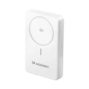 Powerbank Wozinsky WLWP-10KA0Y3WS 22,5W PD Qi2 10000 mAh, z podstawką, 1x USB-A, 1x USB-C - biały