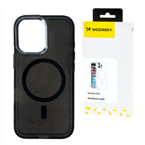 Etui Wozinsky Glitter Case z Mag Safe na Samsung Galaxy S25 - czarne z brokatem