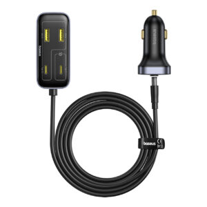 Ładowarka samochodowa Baseus BackseatPal L1 110W 3 x USB-A + 3 x USB-C z przedłużaczem 1,5 m - czarna