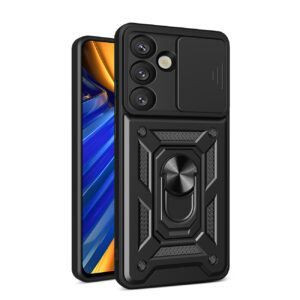 Pancerne etui Hybrid Armor Camshield z podstawką i osłoną aparatu na Realme P3 Pro 5G - czarne