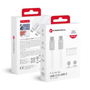 Kabel USB C do USB C Forcell F-Energy QC4.0 PD 5A 240W Cafule Flat 1,2 m CCFN23 biały
