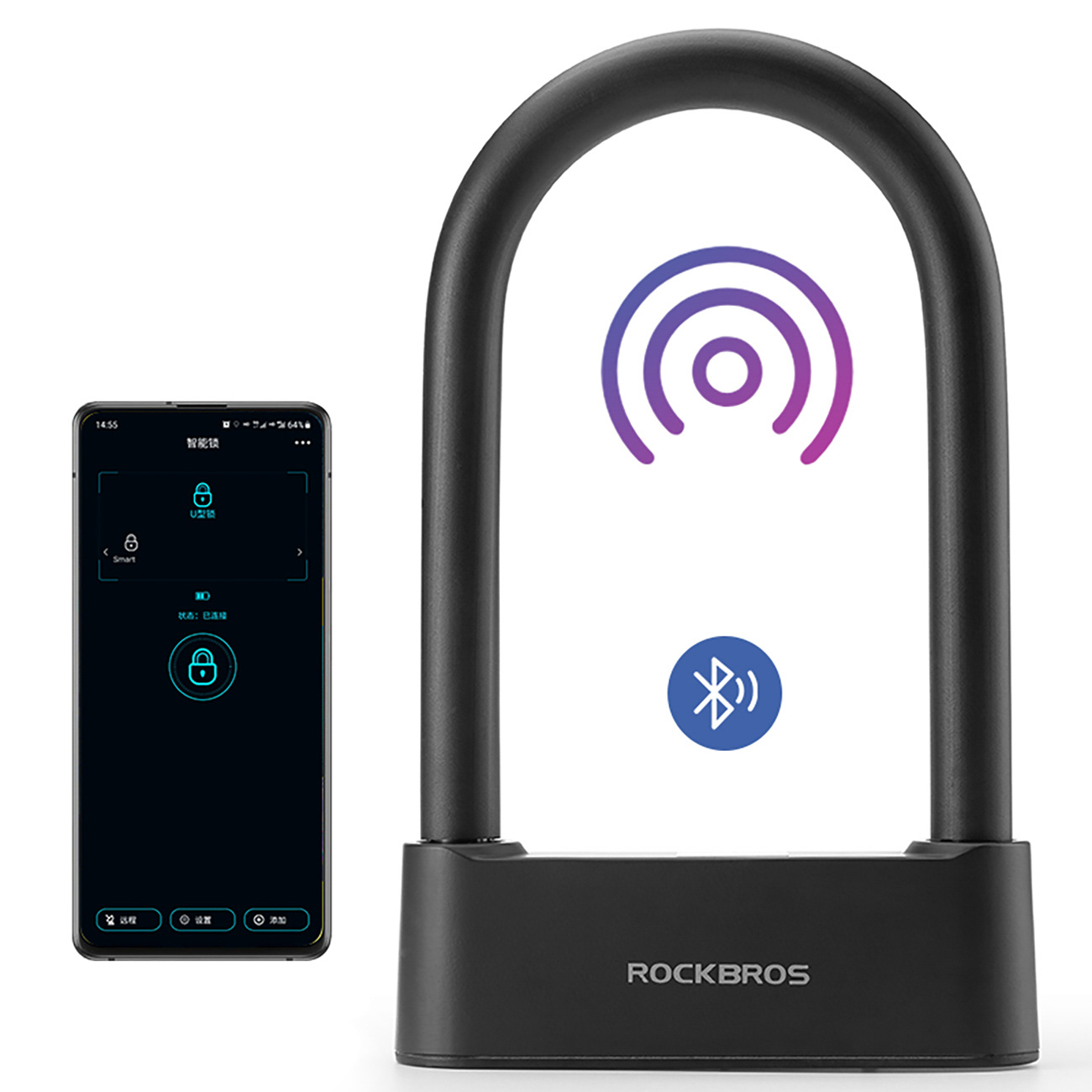 Zapięcie rowerowe Rockbros 32210818001 SMART z czytnikiem linii papilarnych i łącznością Bluetooth - czarny - obrazek 2