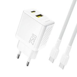 Ładowarka sieciowa Dudao A26TCEU PD QC 25W GaN USB-A USB-C z kablem USB-C - biała