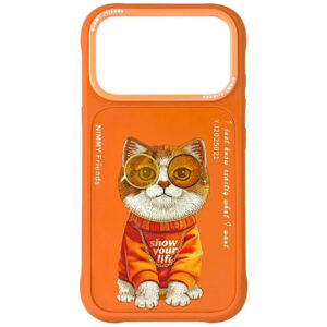 Etui Nimmy Glasses Cool Cat na iPhone 17 Pro Max - pomarańczowe
