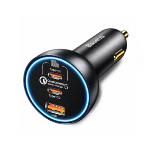 Ładowarka samochodowa Baseus 160W z technologią Qualcomm® Quick Charge™ 5 2x USB-C + 1x USB-A - szara