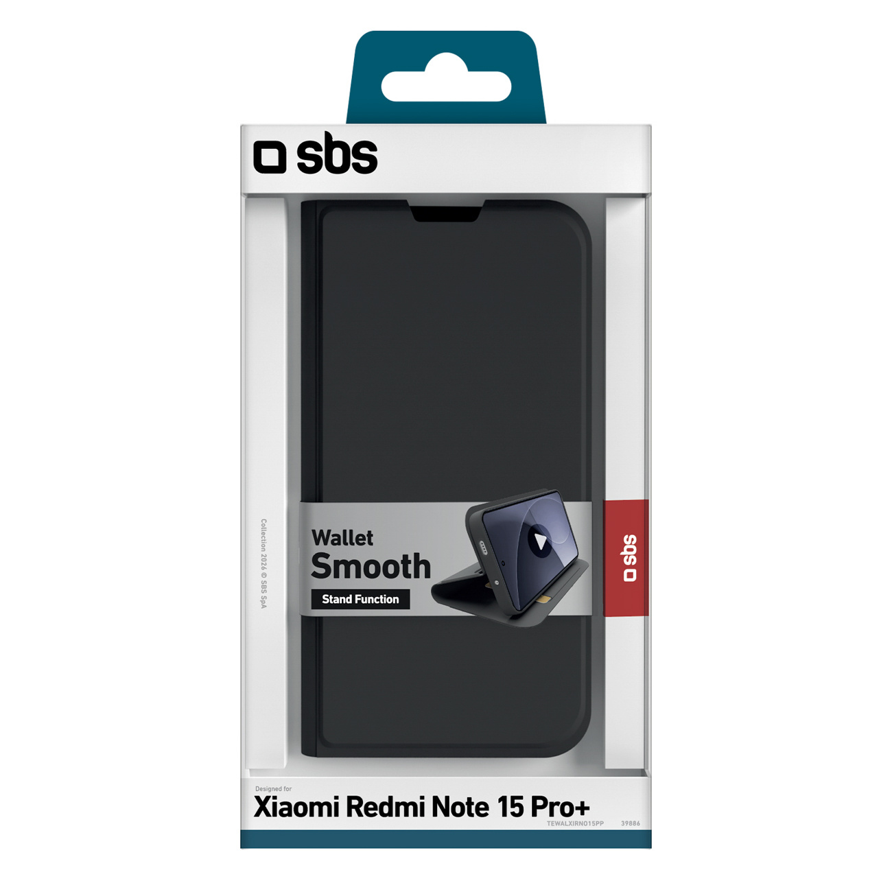 Etui SBS Wallet Smooth na Xiaomi Redmi Note 15 Pro+ z klapką - czarne - obrazek 2