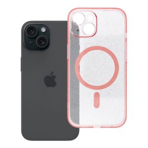 Futerał do iPhone 15 Clear Mag Cover (STR / CAMERA PROTECTION) zgodny z MagSafe różowy glitter