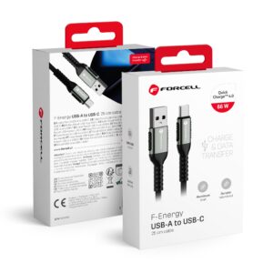 Kabel USB A do USB C Forcell F-Energy QC4.0 3A 66W Cafule 0,25 m C256 czarny