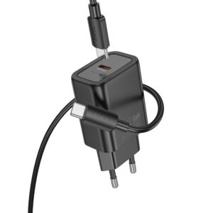 Ładowarka sieciowa do telefonu Hoco USB C QC PD 30W + kabel USB C do USB C N62 czarna