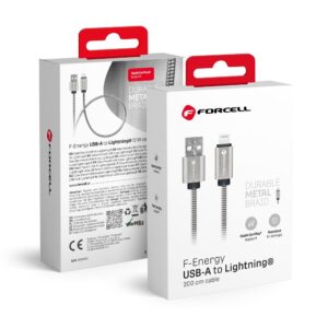 Kabel USB A do Lightning Forcell F-Energy 2,4A 12W Metal 2 m C236 srebrny